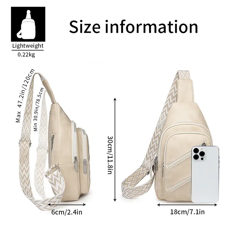 Light Blue Women's Chest Bag with Zigzag Strap — feature 11