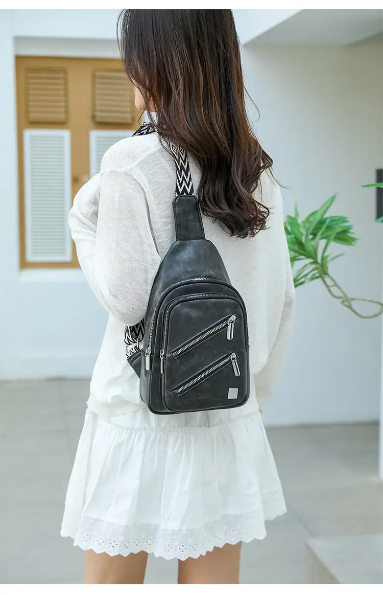 Light Blue Women's Chest Bag with Zigzag Strap — feature 12