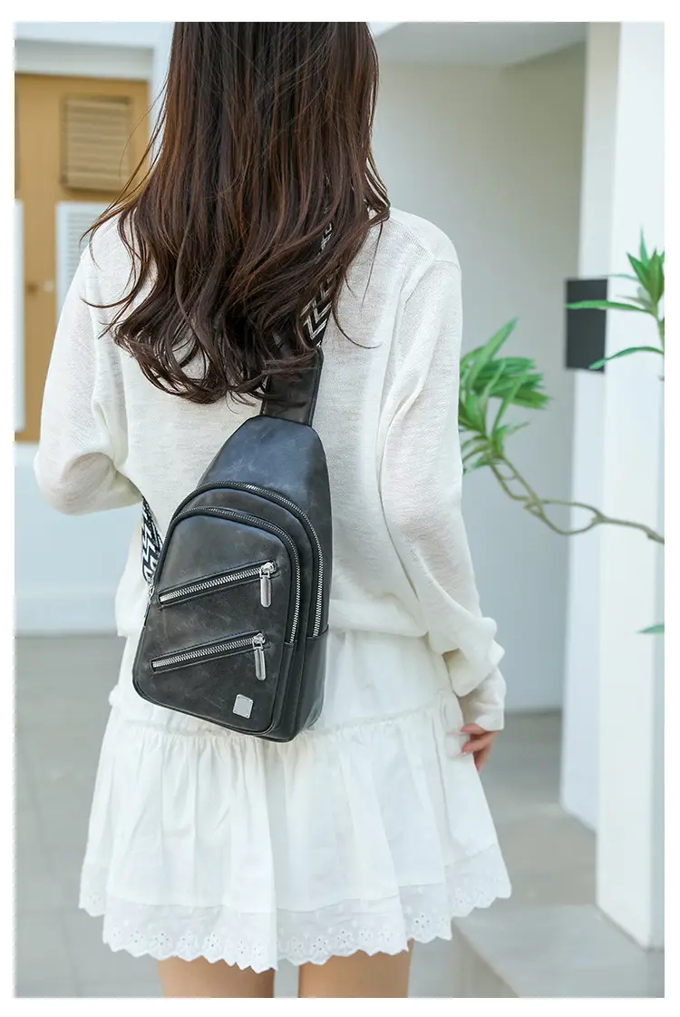 Light Blue Women's Chest Bag with Zigzag Strap — feature 13