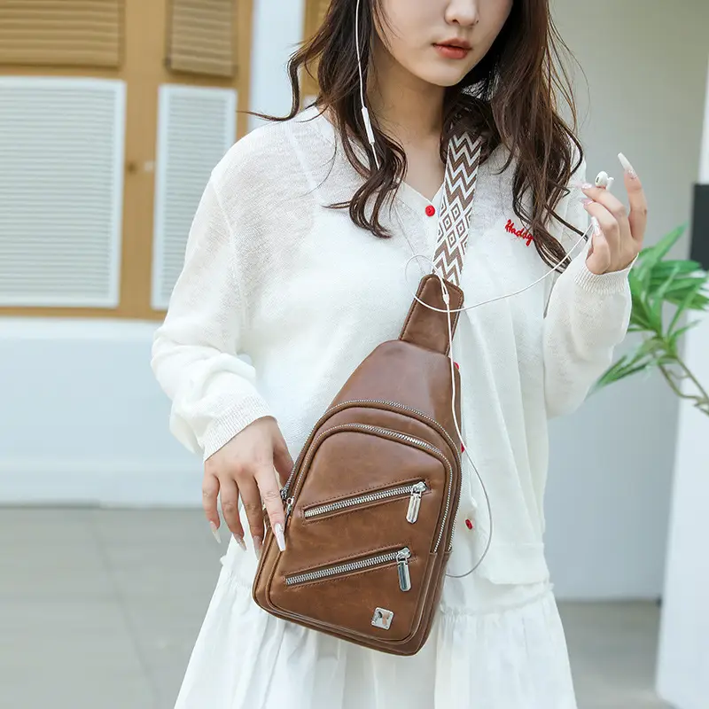 Light Blue Women's Chest Bag with Zigzag Strap — feature 19
