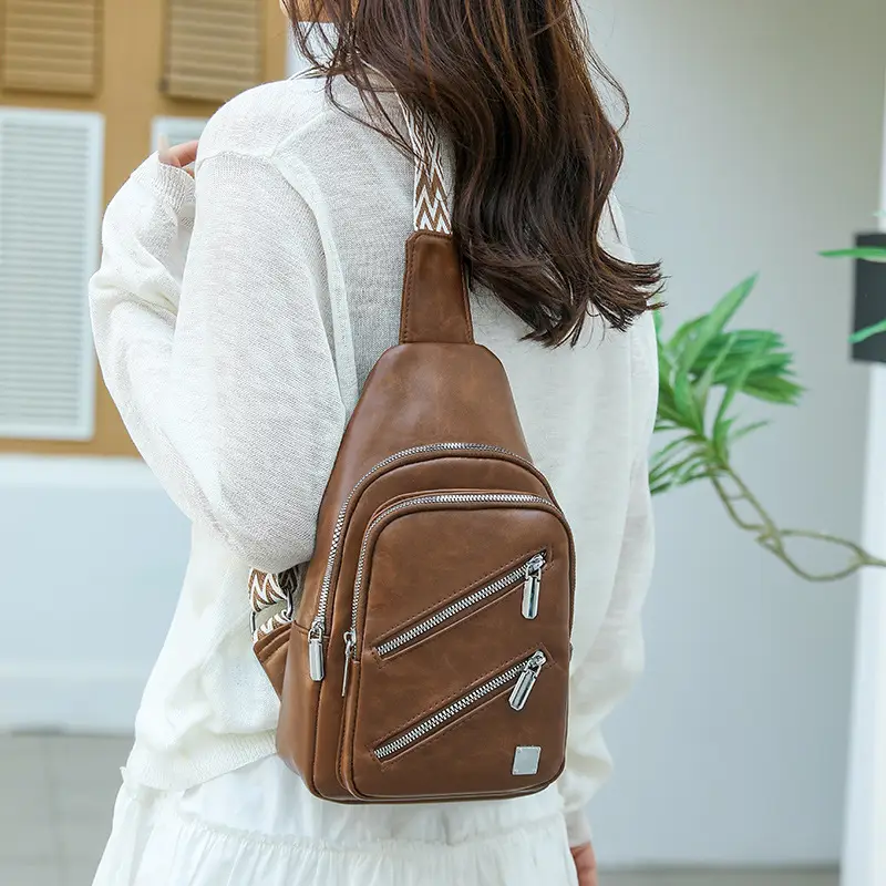 Light Blue Women's Chest Bag with Zigzag Strap — feature 20