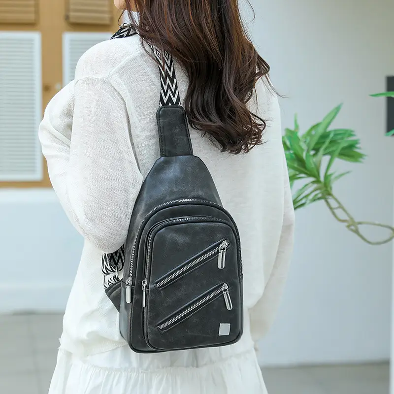 Light Blue Women's Chest Bag with Zigzag Strap — feature 21