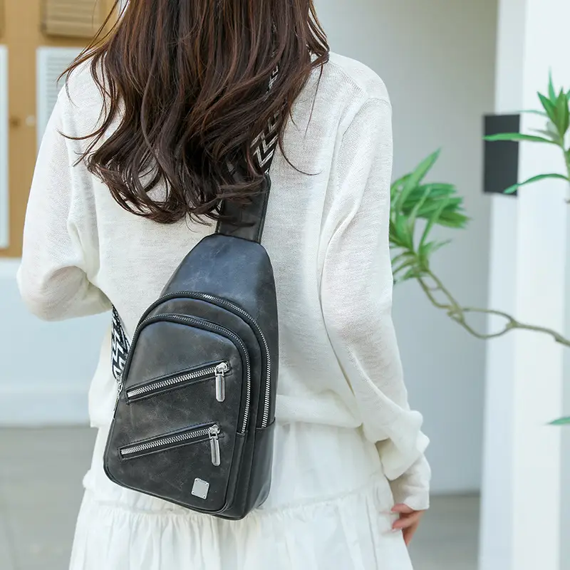 Light Blue Women's Chest Bag with Zigzag Strap — feature 22