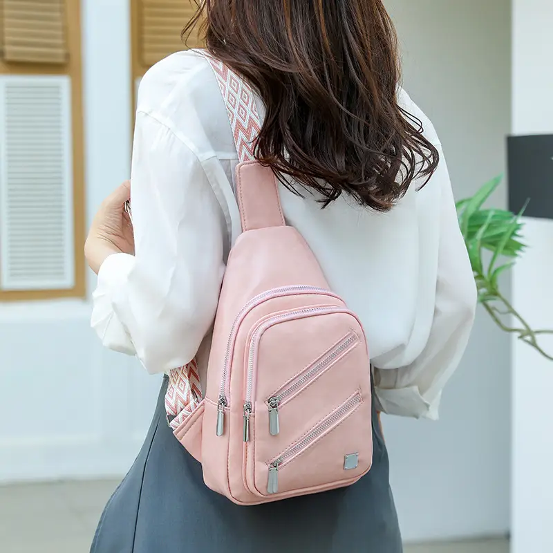 Light Blue Women's Chest Bag with Zigzag Strap — feature 23