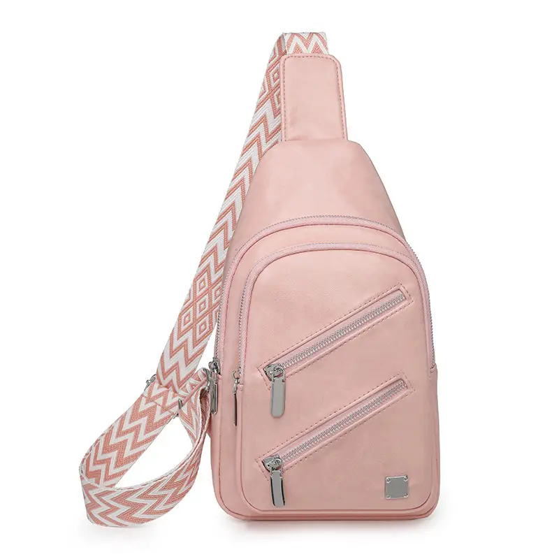 Light Blue Women's Chest Bag with Zigzag Strap — feature 29