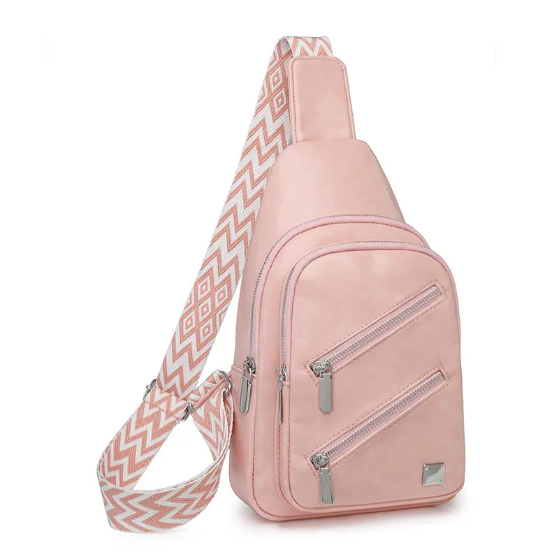 Light Blue Women's Chest Bag with Zigzag Strap — feature 30