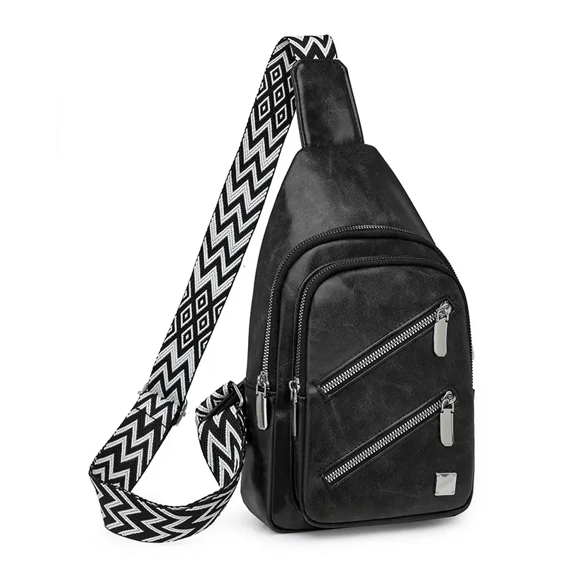 Light Blue Women's Chest Bag with Zigzag Strap — feature 32