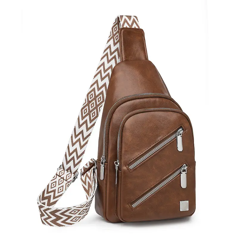 Light Blue Women's Chest Bag with Zigzag Strap — feature 34
