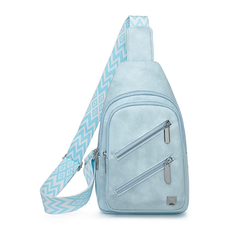 Light Blue Women's Chest Bag with Zigzag Strap — feature 35