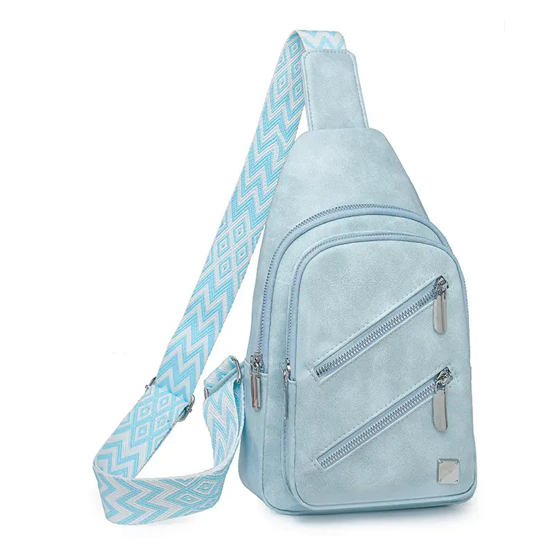 Light Blue Women's Chest Bag with Zigzag Strap — feature 36