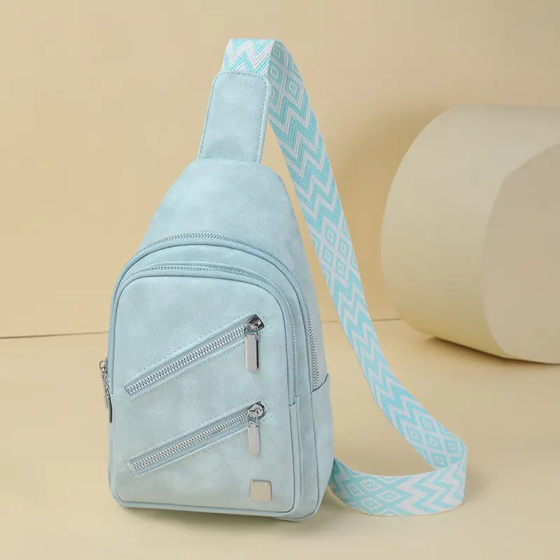 Light Blue Women's Chest Bag with Zigzag Strap - Image 2
