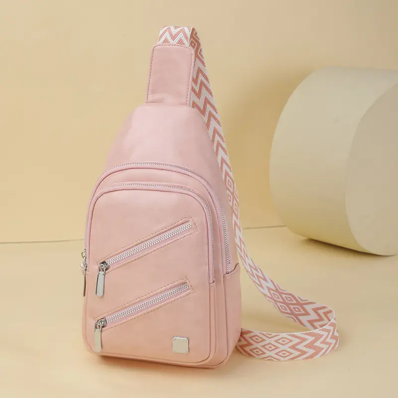 Light Blue Women's Chest Bag with Zigzag Strap - Image 3