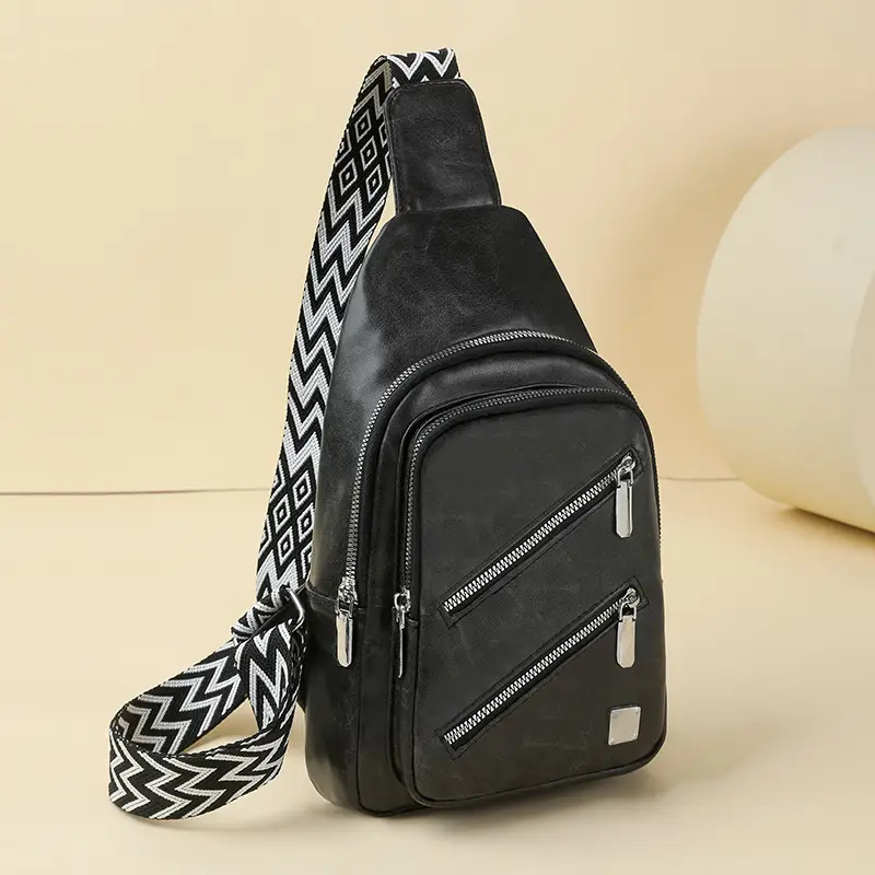 Light Blue Women's Chest Bag with Zigzag Strap - Image 4