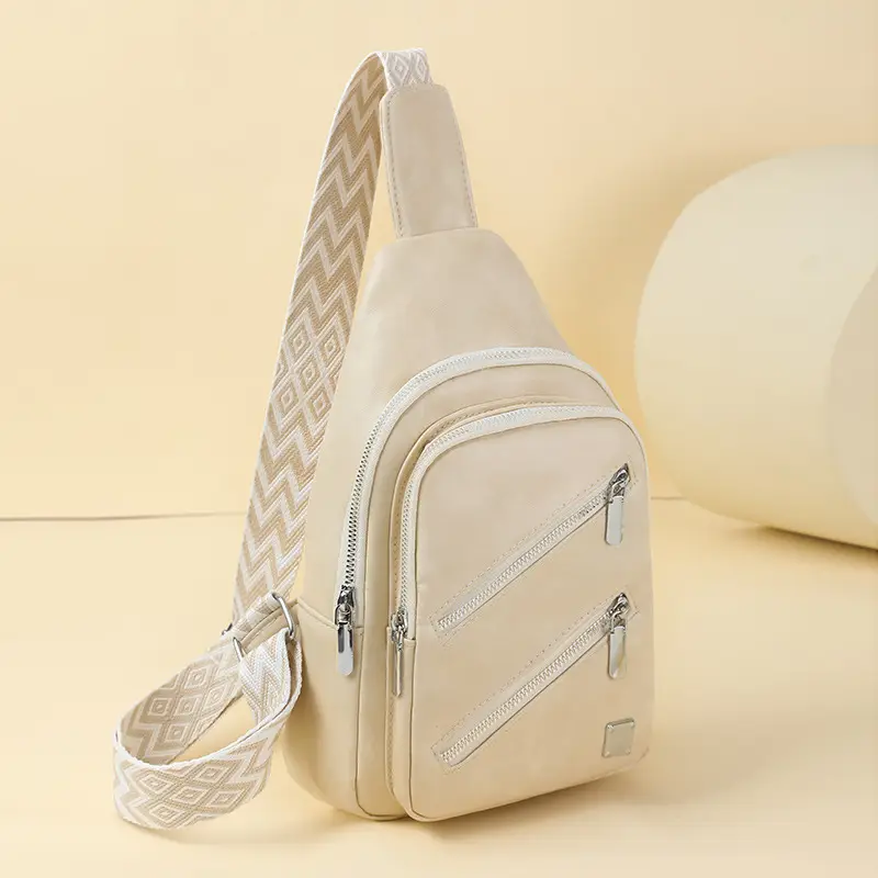 Light Blue Women's Chest Bag with Zigzag Strap - Image 5