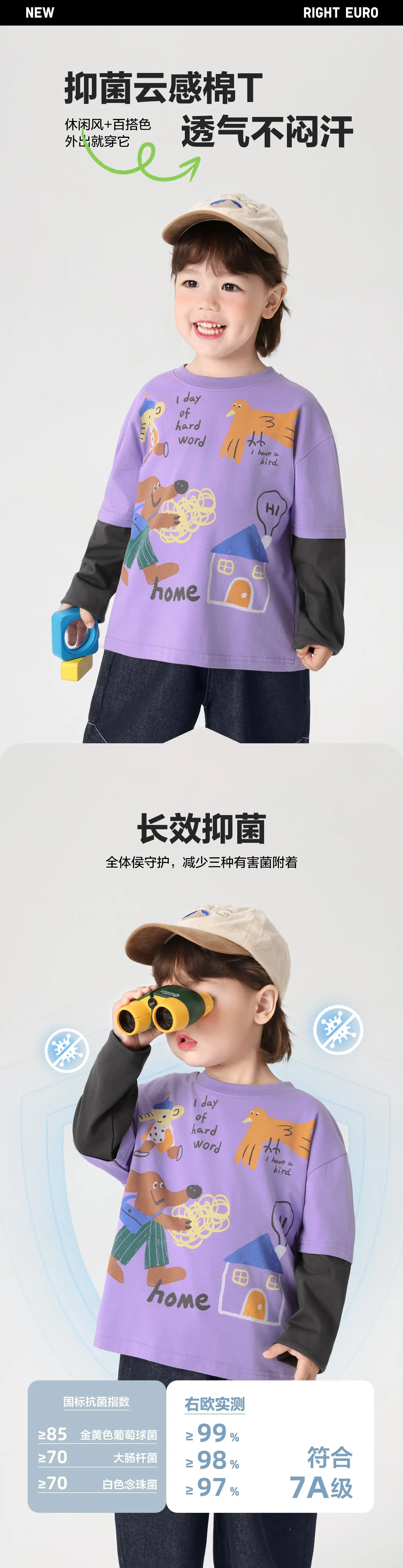 Right European Boys Cotton Two-Piece T-Shirt Spring — feature 2
