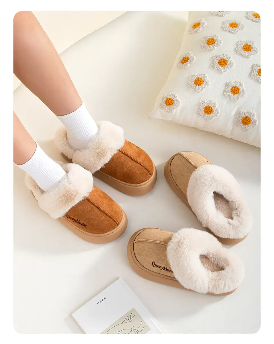 Thick-Soled Fashionable Home Cotton Slippers with High Heels, Plush Winter Women's Slippers, Fleece-Lined and Thickened for Warmth, Casual and Suitable for Outdoor Wear — feature 6
