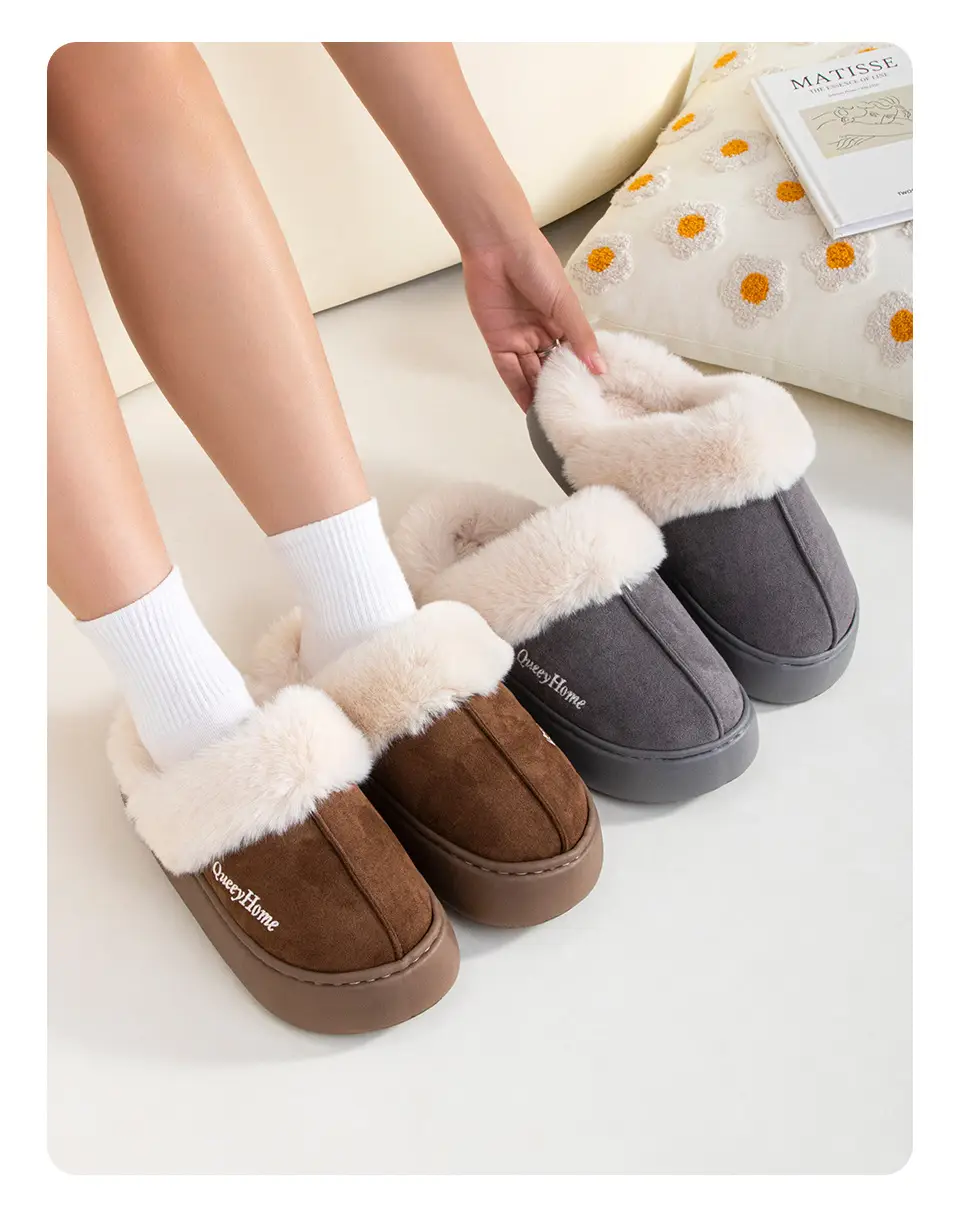 Thick-Soled Fashionable Home Cotton Slippers with High Heels, Plush Winter Women's Slippers, Fleece-Lined and Thickened for Warmth, Casual and Suitable for Outdoor Wear — feature 7
