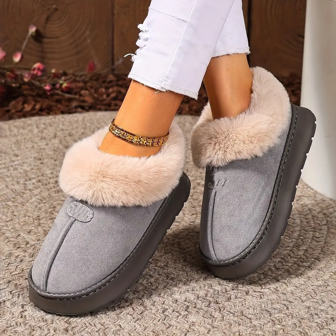 New Cross-Border Amazon Home Cotton Slippers, Warm and Thickened, Couple Style, Simple Autumn and Winter Indoor Half-Heel Slippers for Home Use