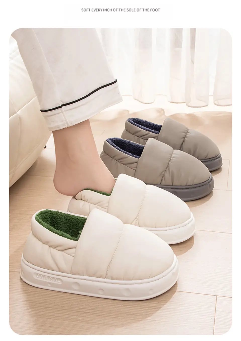 Waterproof Cotton Slippers for Women, Winter 2025 New Model, Couple's Indoor Home Non-Slip Warm Thick-Soled Outdoor Cotton Slippers for Men — feature 10