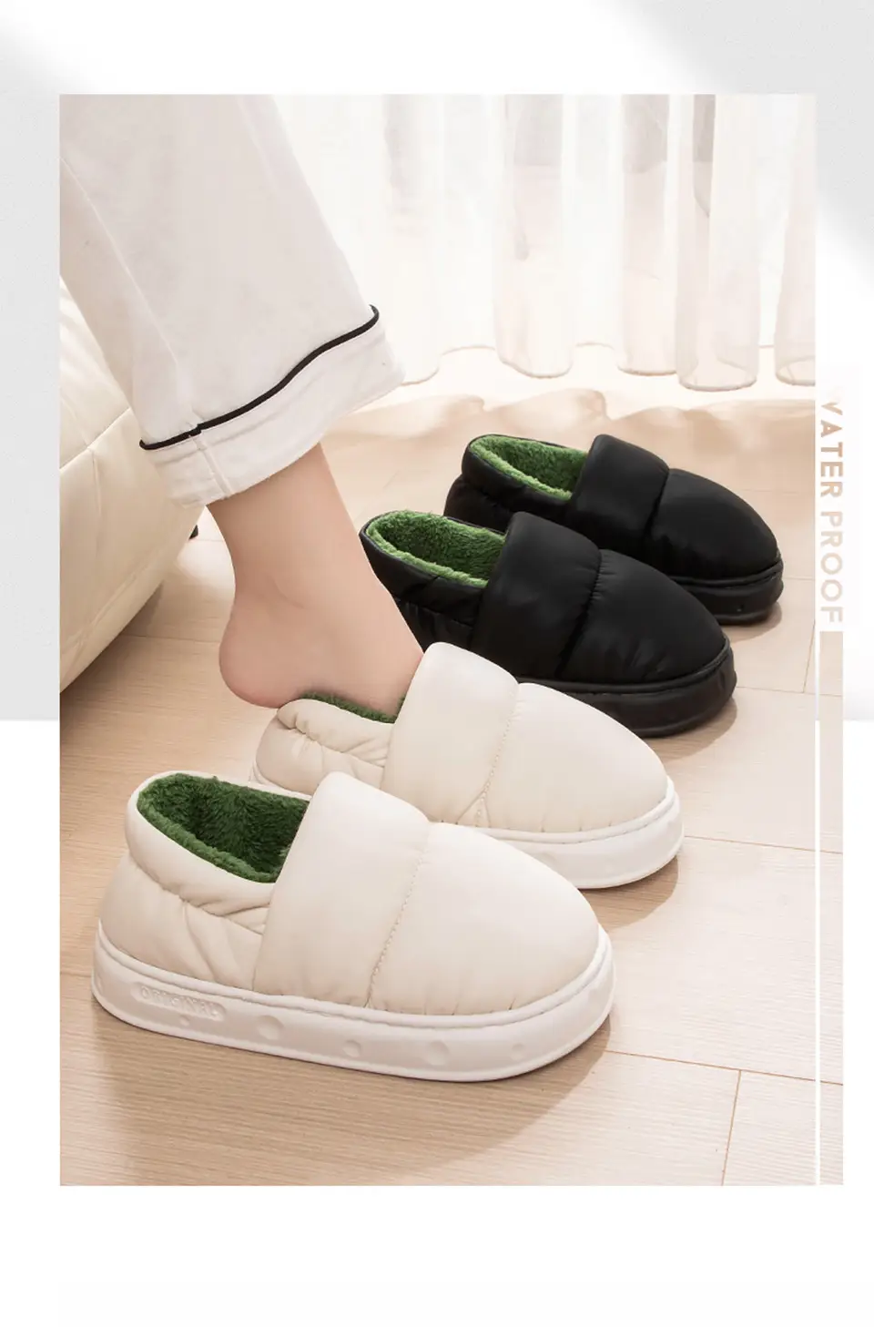 Waterproof Cotton Slippers for Women, Winter 2025 New Model, Couple's Indoor Home Non-Slip Warm Thick-Soled Outdoor Cotton Slippers for Men — feature 2