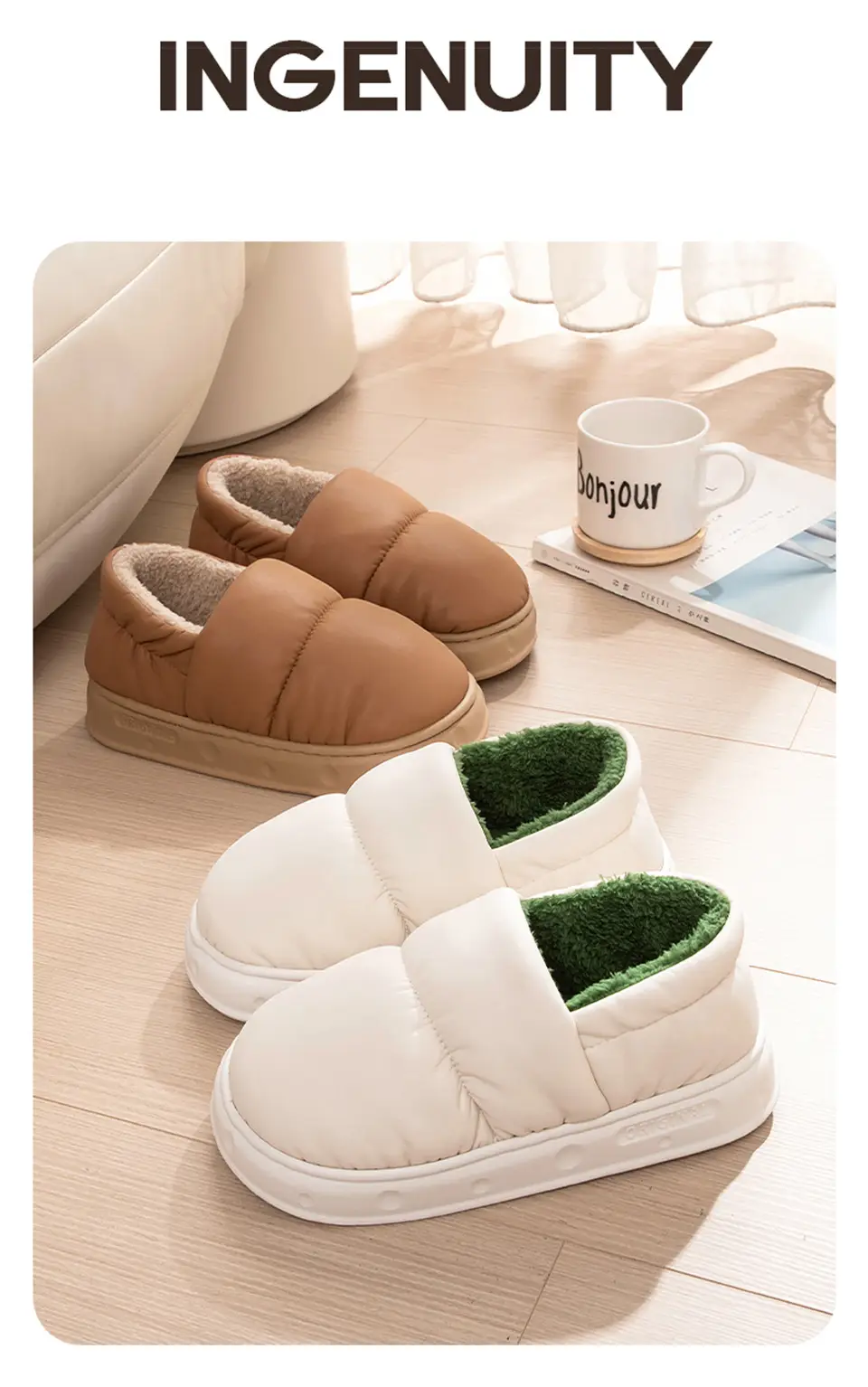Waterproof Cotton Slippers for Women, Winter 2025 New Model, Couple's Indoor Home Non-Slip Warm Thick-Soled Outdoor Cotton Slippers for Men — feature 8