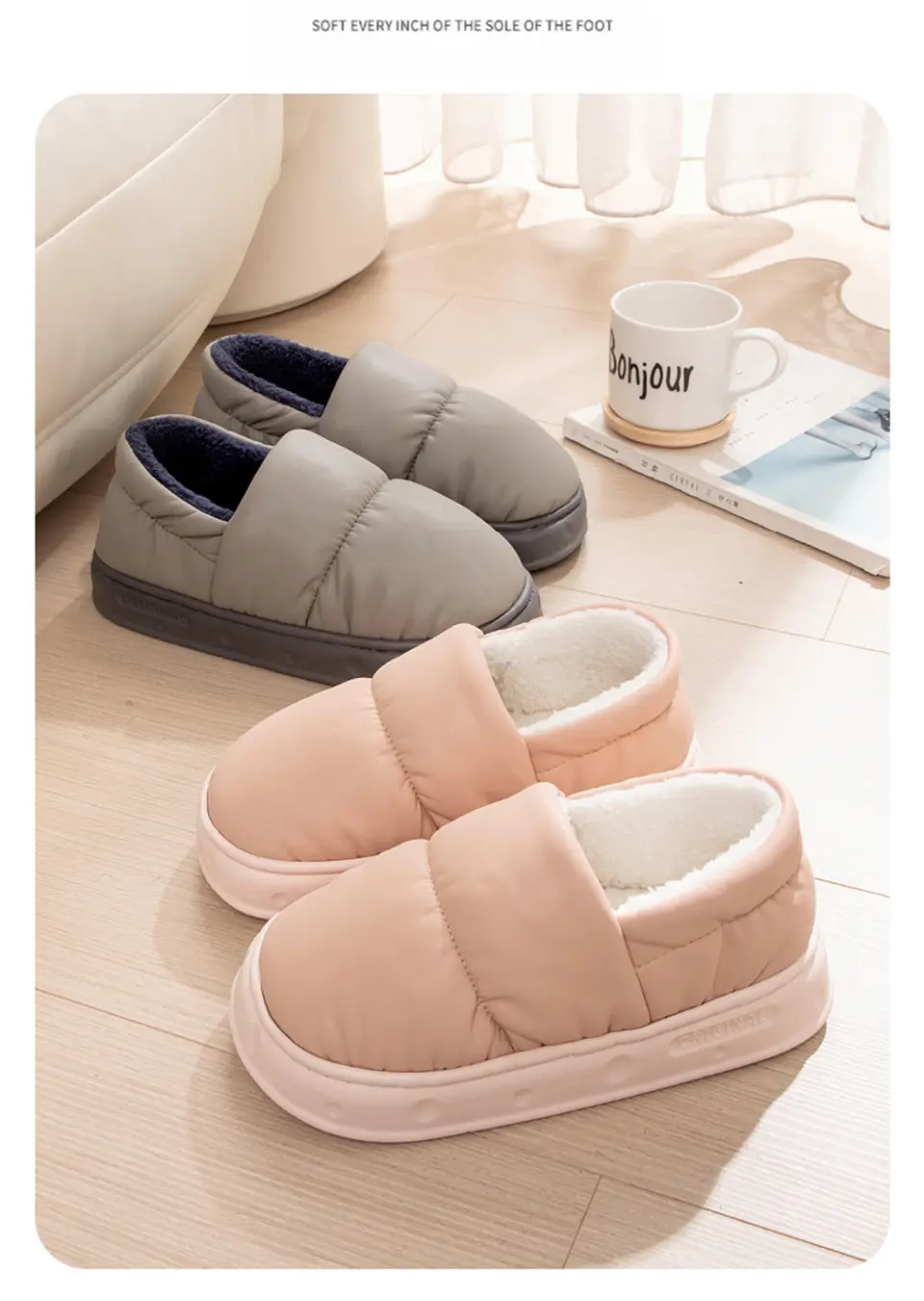 Waterproof Cotton Slippers for Women, Winter 2025 New Model, Couple's Indoor Home Non-Slip Warm Thick-Soled Outdoor Cotton Slippers for Men — feature 9