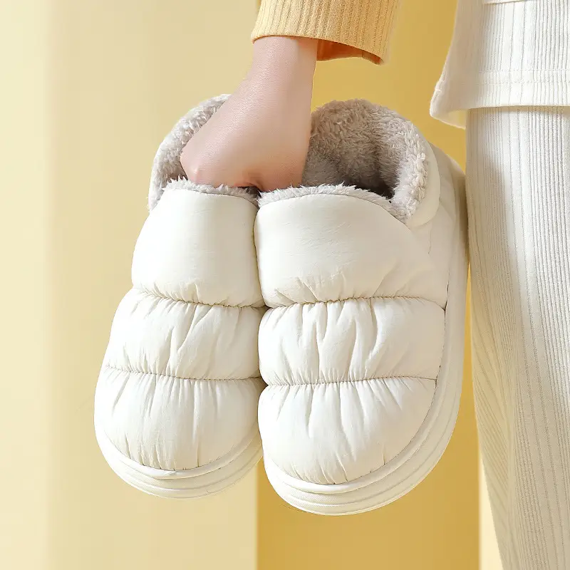 Winter High-Top Cotton Slippers for Women, Closed-Back, Plush, Thickened, Warm, Indoor Non-Slip, Down-Soled Cotton Shoes for Couples