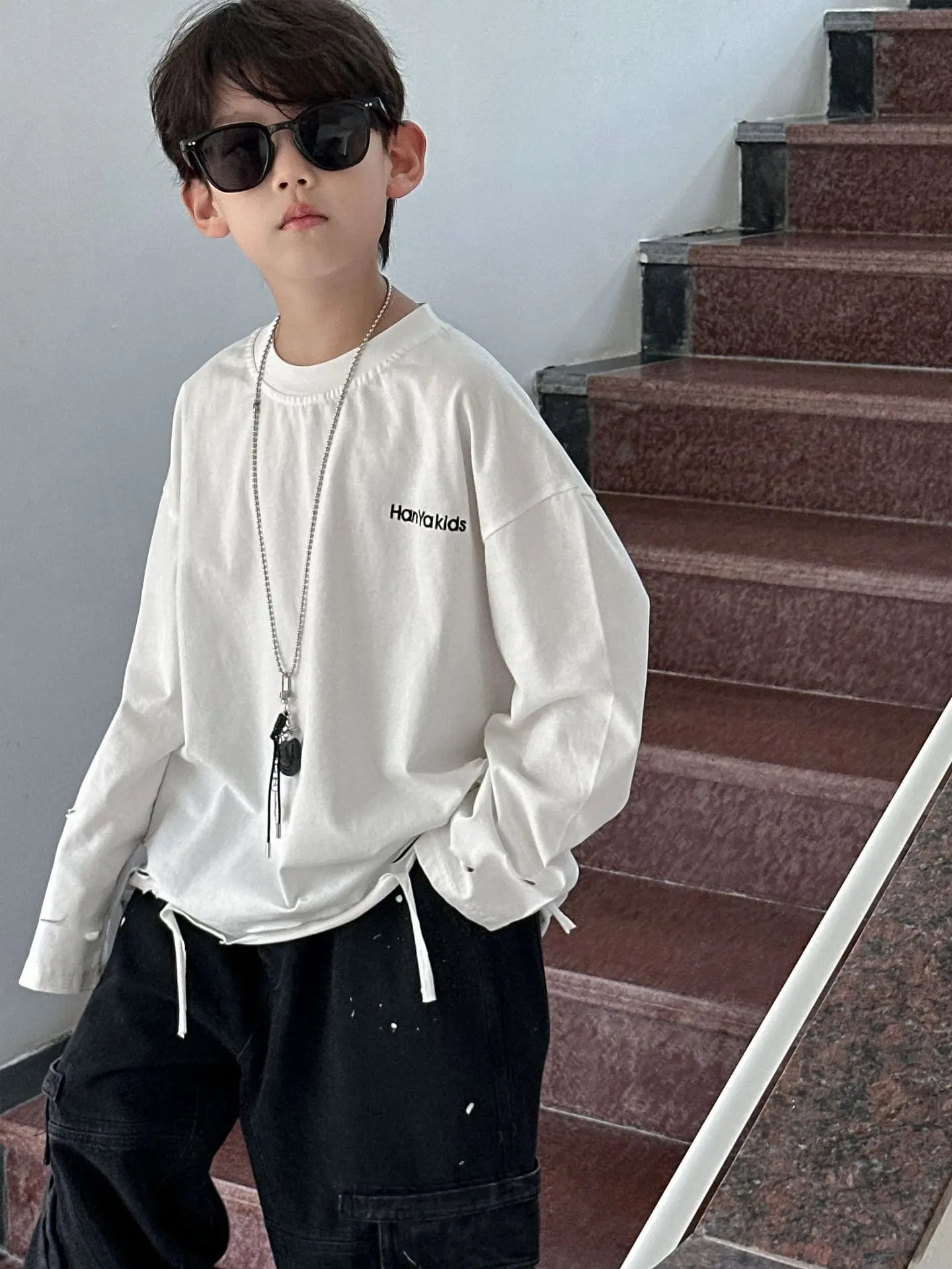 Boys Cotton Long Sleeve T-Shirt White Autumn 2025 - Image 5