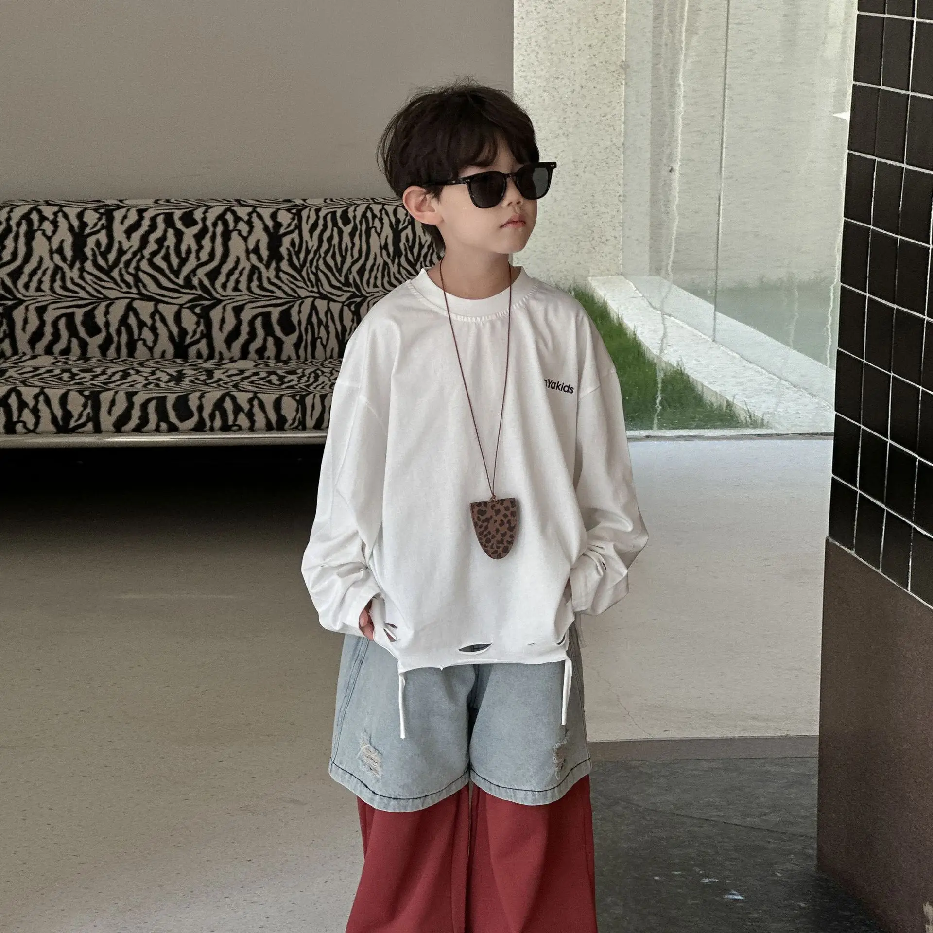 Boys Cotton Long Sleeve T-Shirt White Autumn 2025 — feature 3