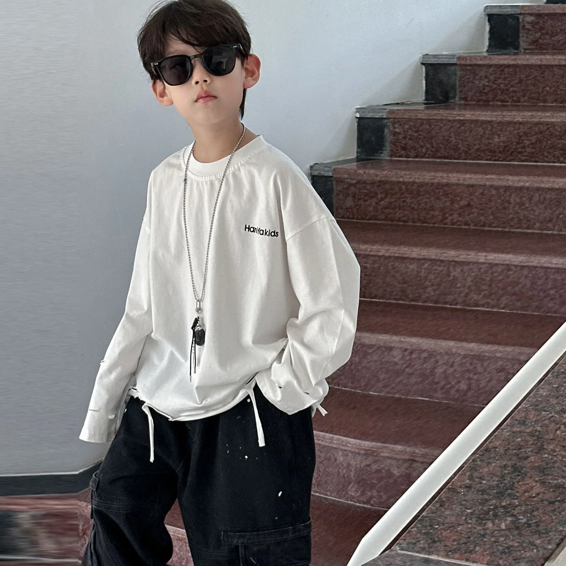 Boys Cotton Long Sleeve T-Shirt White Autumn 2025 — feature 6