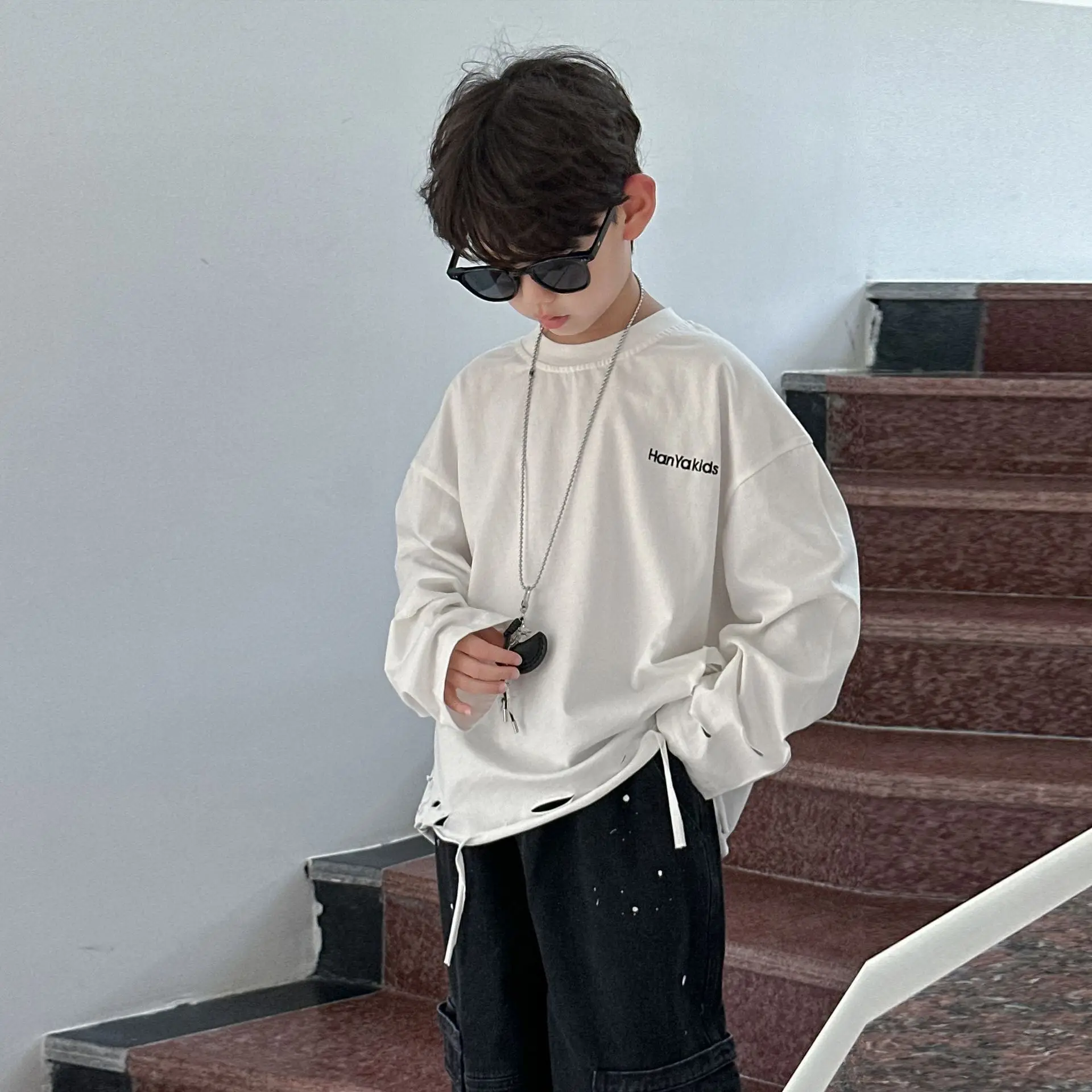 Boys Cotton Long Sleeve T-Shirt White Autumn 2025 — feature 7