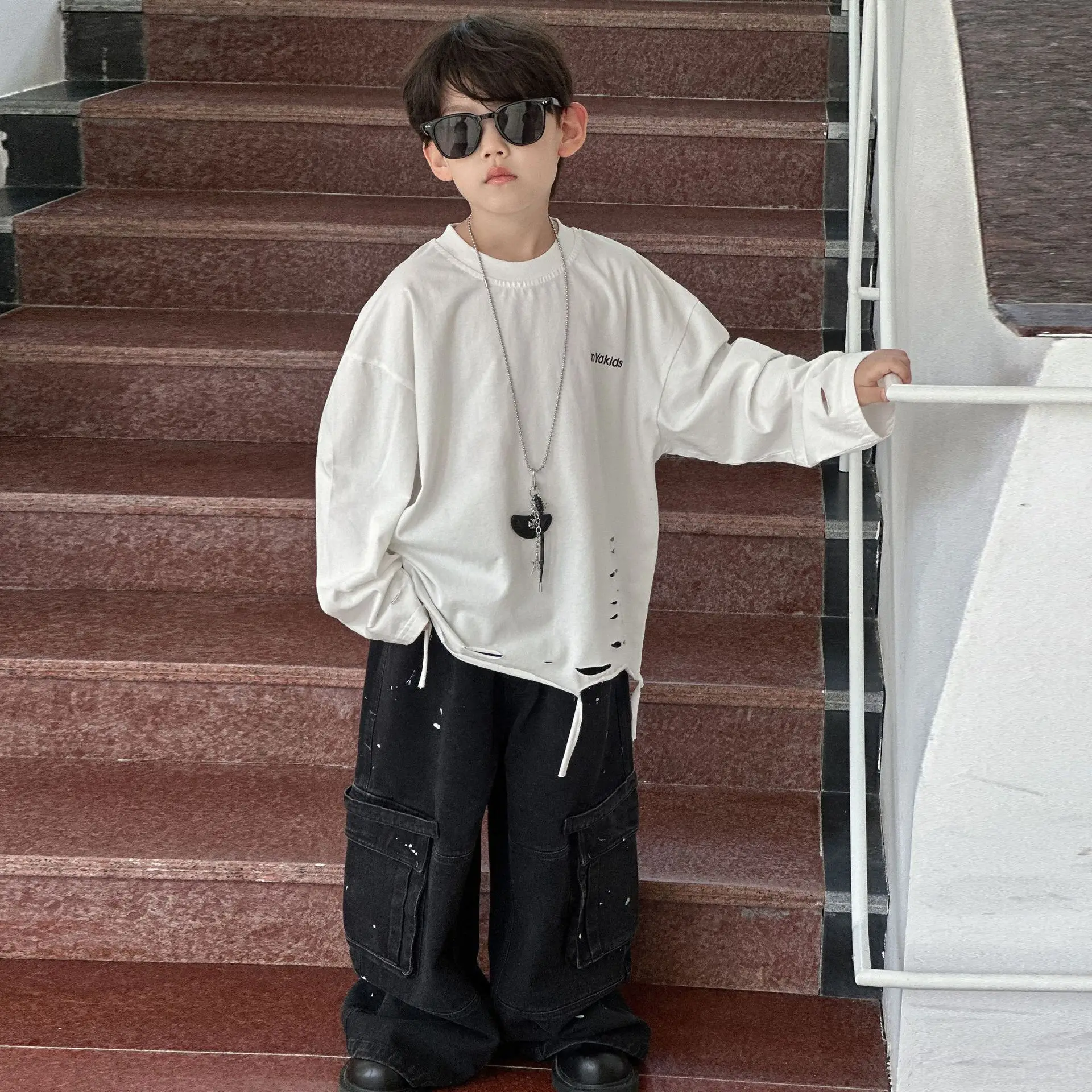 Boys Cotton Long Sleeve T-Shirt White Autumn 2025 — feature 8