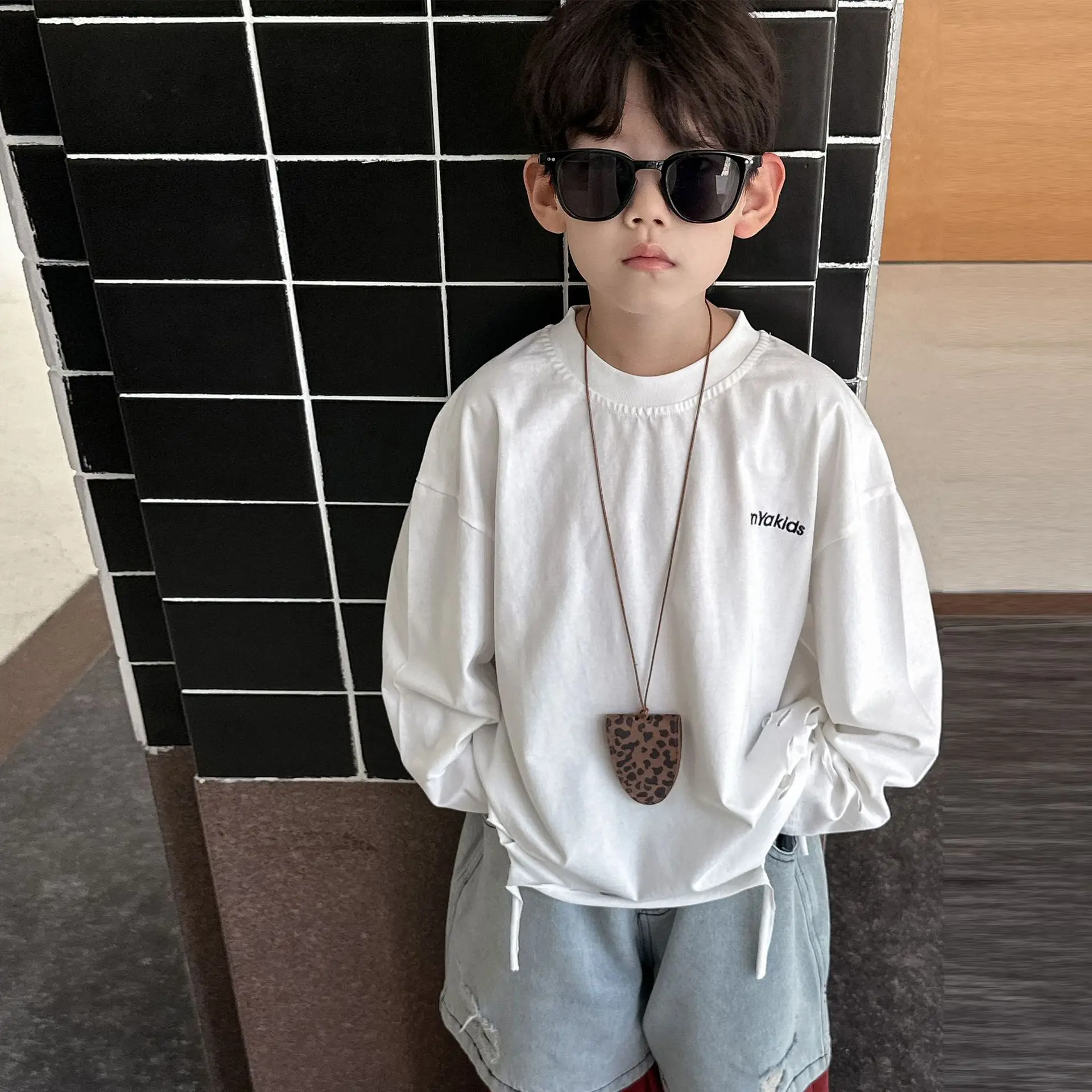 Boys Cotton Long Sleeve T-Shirt White Autumn 2025 — feature 9