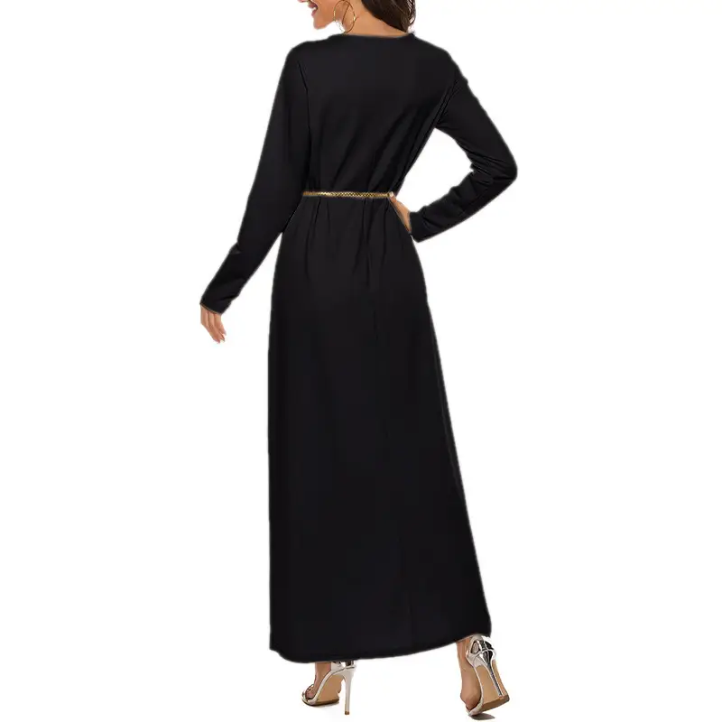 Long Sleeve Muslim Prayer Wear Beige Round Neck Dress — feature 10