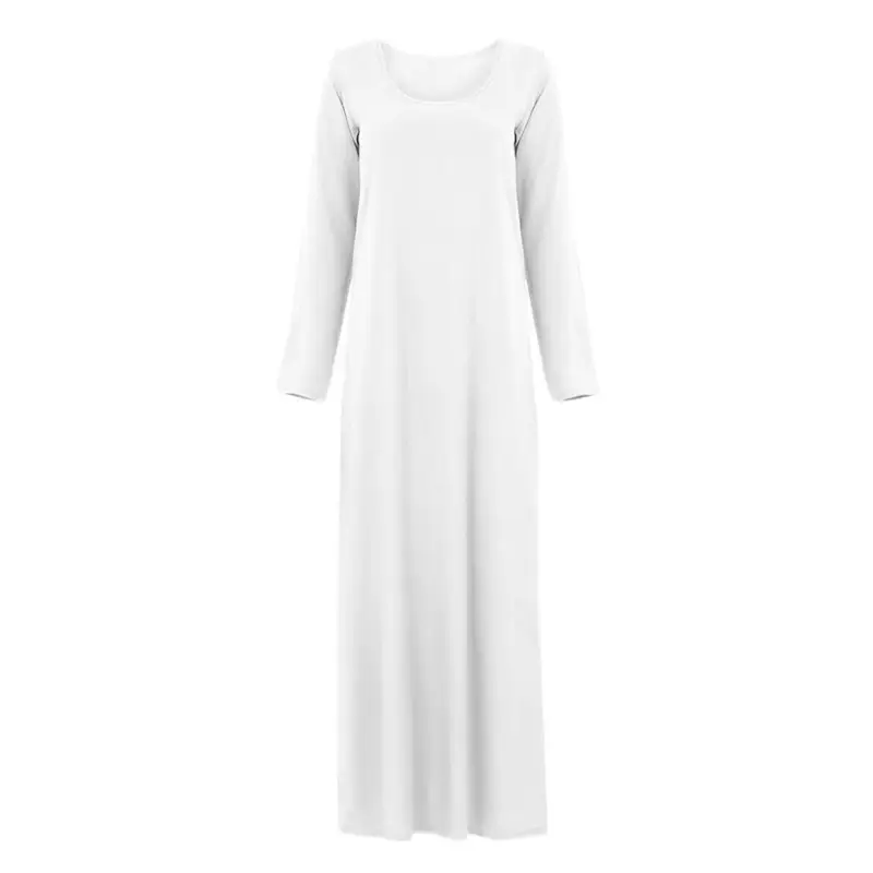 Long Sleeve Muslim Prayer Wear Beige Round Neck Dress — feature 11