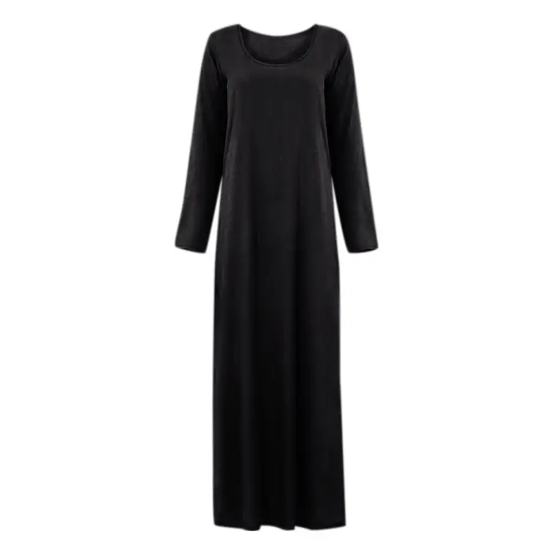 Long Sleeve Muslim Prayer Wear Beige Round Neck Dress — feature 13