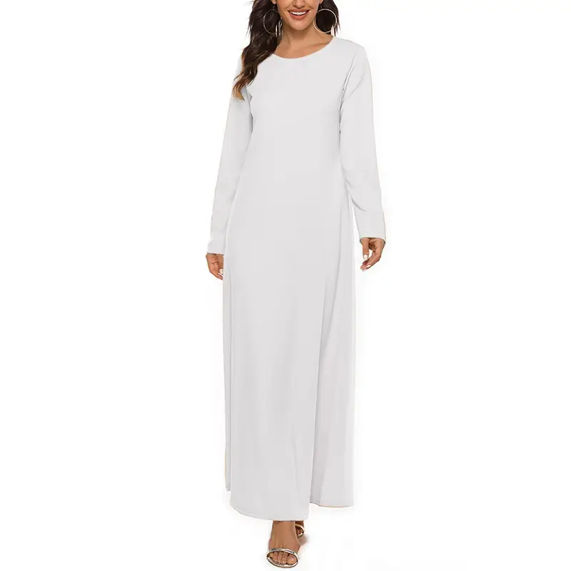 Long Sleeve Muslim Prayer Wear Beige Round Neck Dress — feature 7