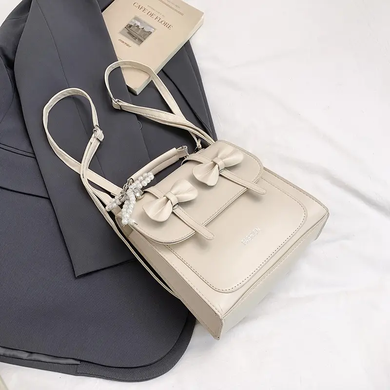 Women's Beige Bow Satchel Shoulder Bag 2025