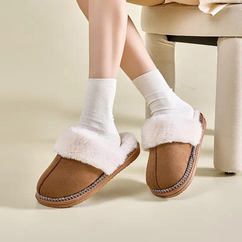 Simple Plush Slippers for Autumn and Winter, New Indoor Home Non-Slip Fleece-Lined Warm High-End Cotton Slippers for Women - Image 14