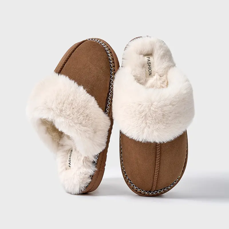 Simple Plush Slippers for Autumn and Winter, New Indoor Home Non-Slip Fleece-Lined Warm High-End Cotton Slippers for Women - Image 2