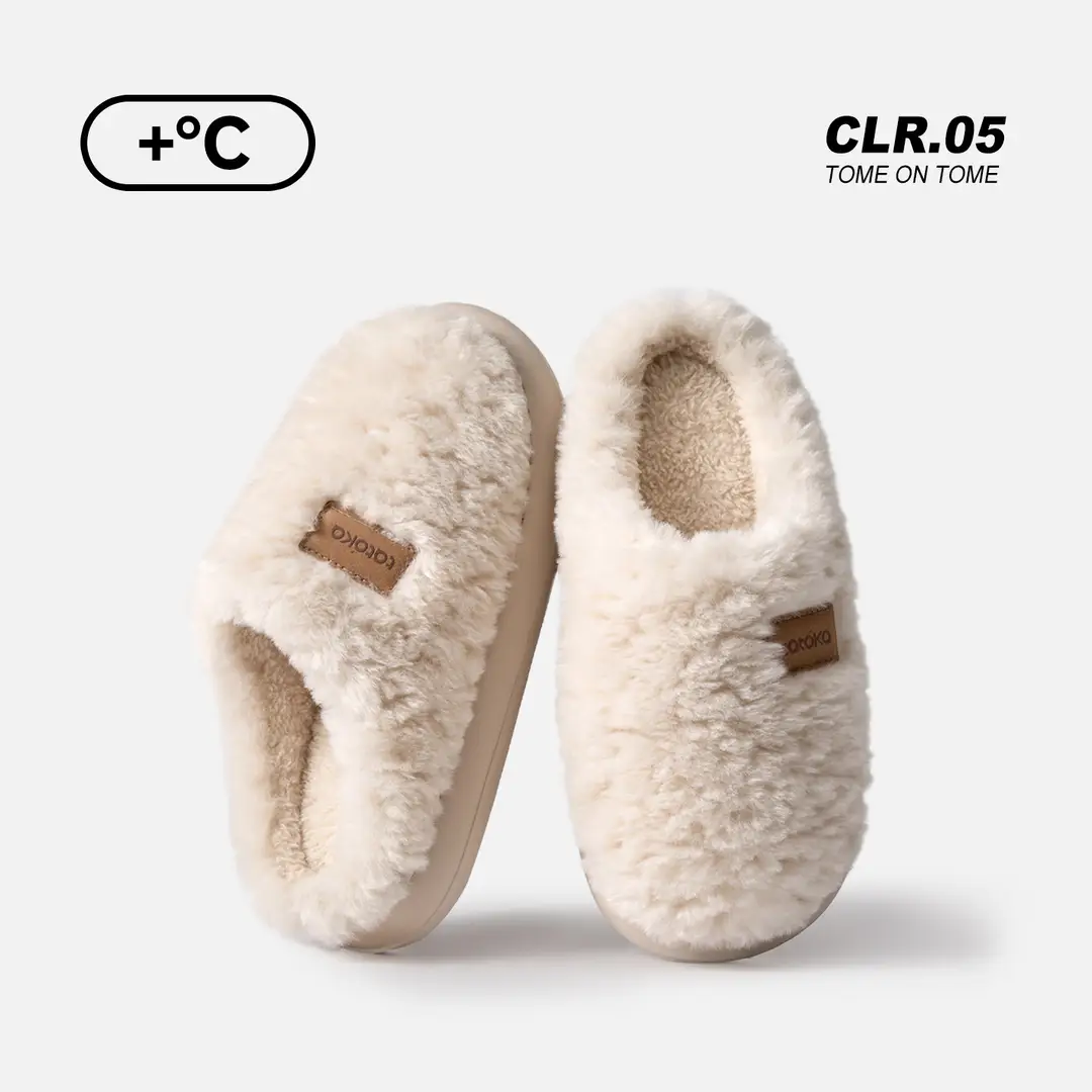 Simple Plush Slippers for Autumn and Winter, New Indoor Home Non-Slip Fleece-Lined Warm High-End Cotton Slippers for Women - Image 8