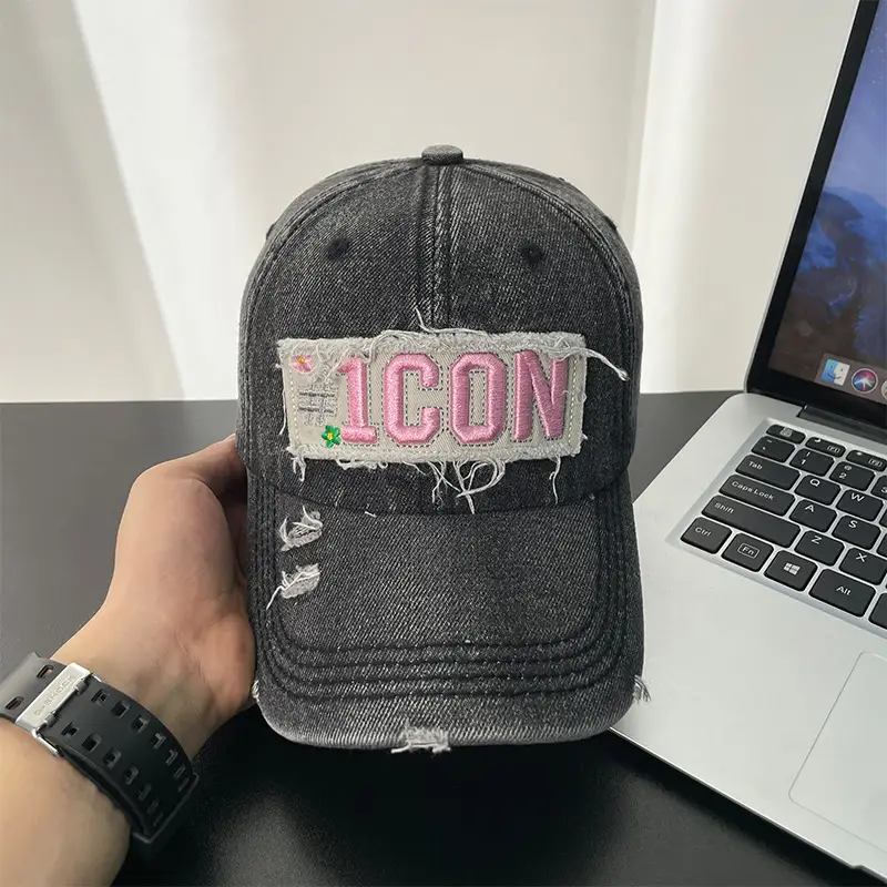 Light Blue Icon Patch Cap for Women Summer Wear - Image 2