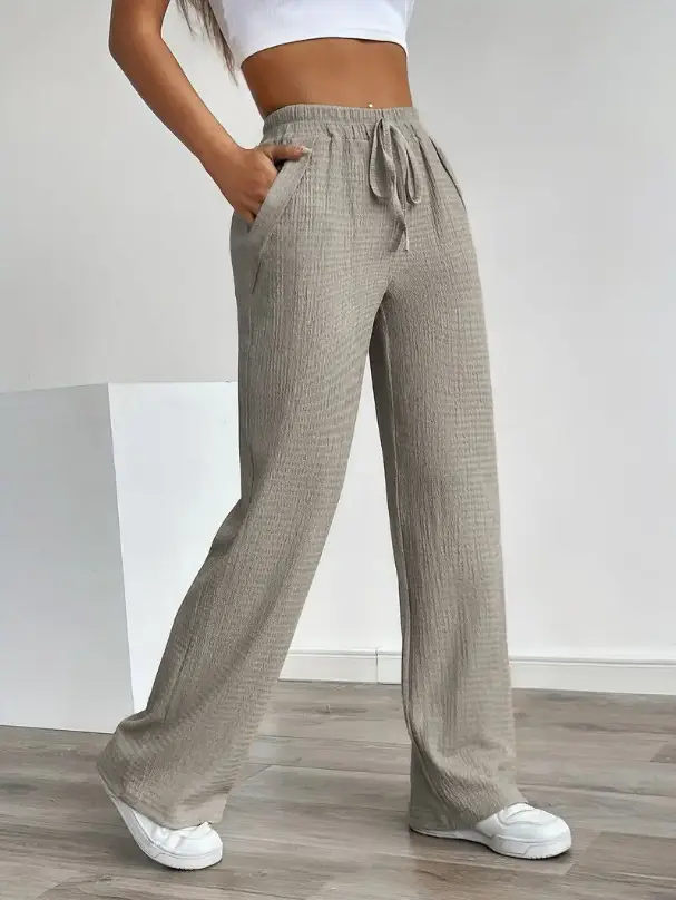 Women's Loose Elastic Drawstring Pants Beige