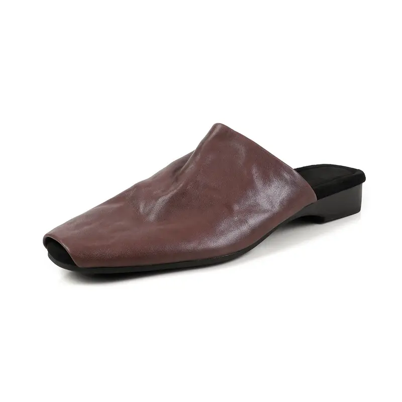 Women Soft Leather Niche Slip-On Toe Cap Mules Black