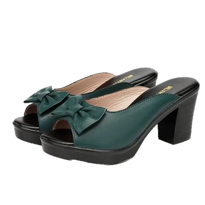 Women's Height-Increasing Slippers with Bowknot, New Style, Chunky Heel, Open-Toe, Versatile, Fashionable, Summer Slippers for Moms - Image 5
