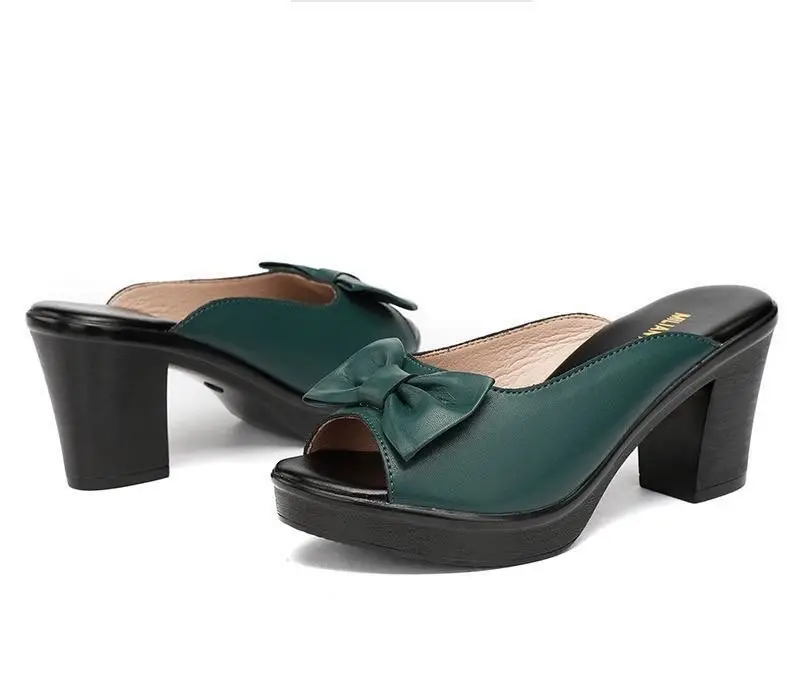 Women's Height-Increasing Slippers with Bowknot, New Style, Chunky Heel, Open-Toe, Versatile, Fashionable, Summer Slippers for Moms — feature 12