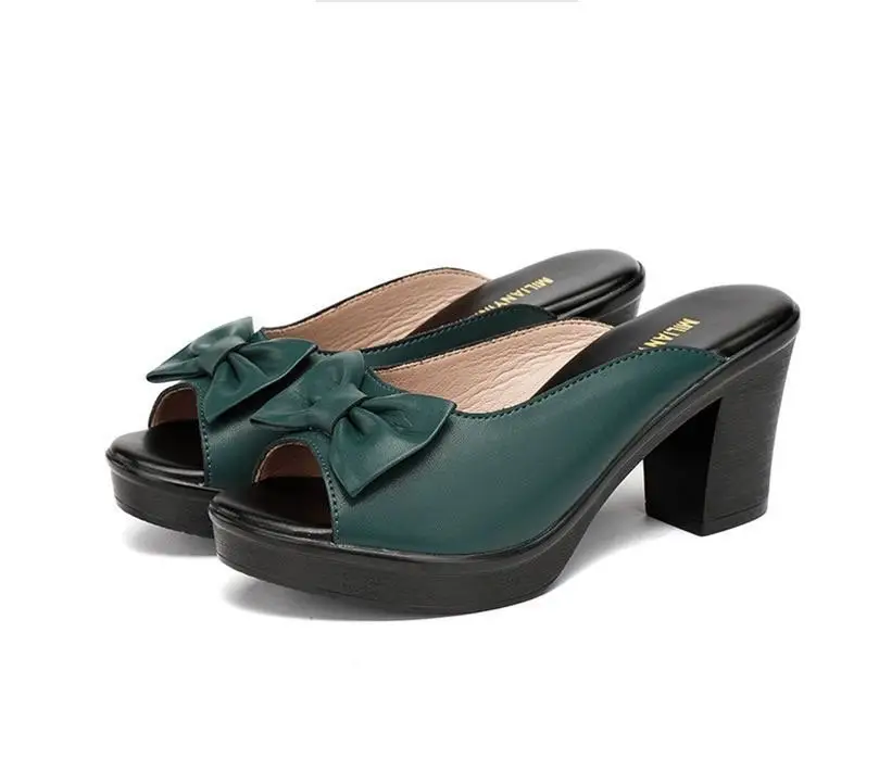 Women's Height-Increasing Slippers with Bowknot, New Style, Chunky Heel, Open-Toe, Versatile, Fashionable, Summer Slippers for Moms — feature 13