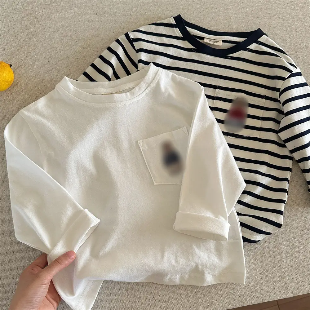 Children Striped Long Sleeve T-Shirt Bear Print - Image 7