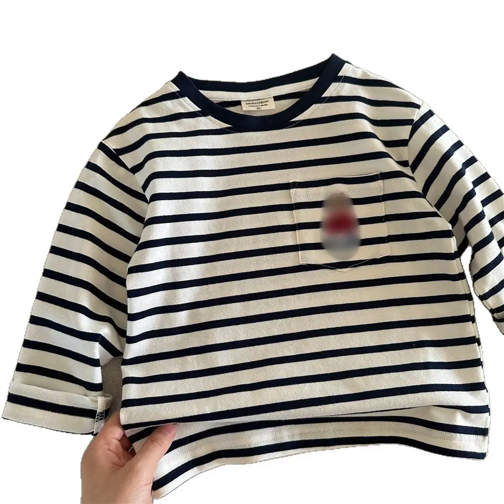 Children Striped Long Sleeve T-Shirt Bear Print - Image 9