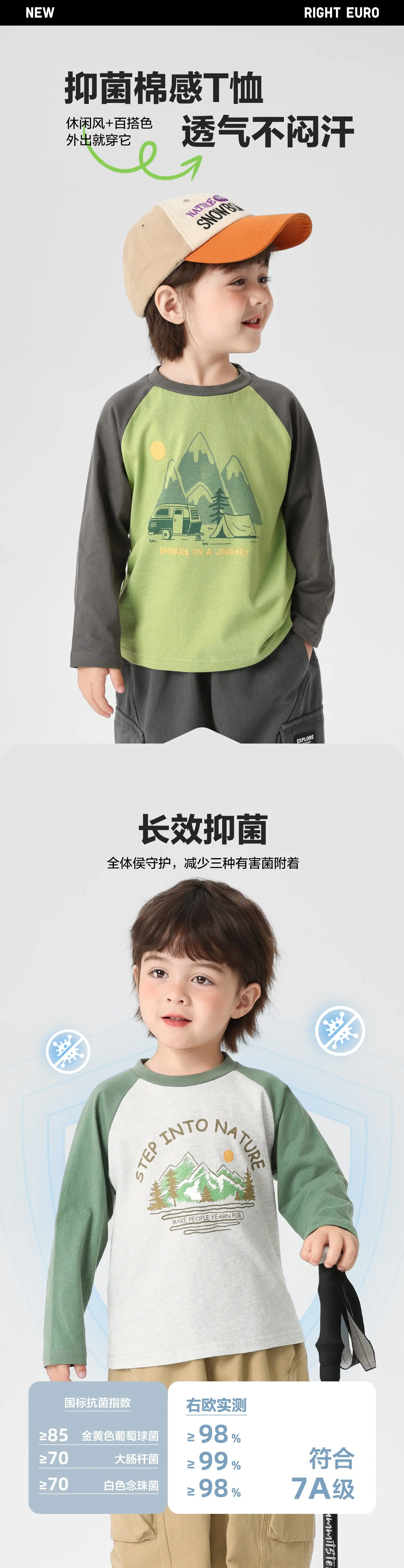 Right European Style Boys T-Shirt Pure Cotton Spring Green — feature 2